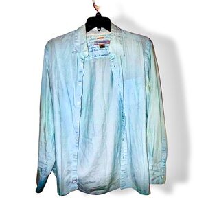 Quicksilver Long Sleeve Button Up Shirt Vintage Woven Light Blue Pocket Medium